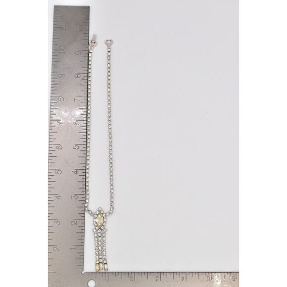 Vintage ASTRA Rhinestone Necklace Marquise Center Tassel Drop Silver Tone BinBQ - Picture 12 of 16